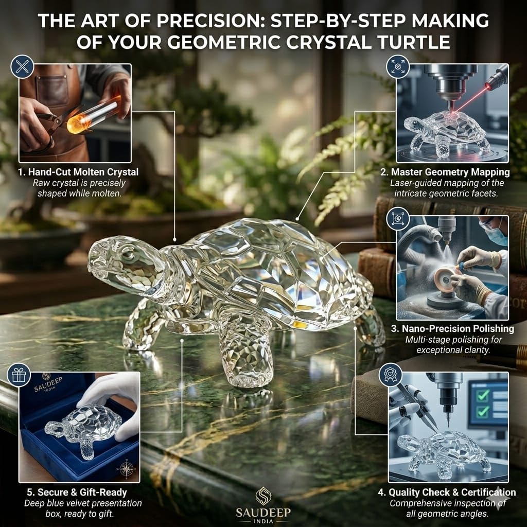 SAUDEEP INDIA Feng Shui Crystal Tortise for Good Luck | Turtle for Vastu Home Decor | Kachua Idol & Figurine for Office Table and Desk Decor(Only Turtle)