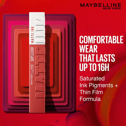 Maybelline New York Superstay Matte Ink Liquid Lipstick - 16H Longwear Matte | Charmer, 5ml
