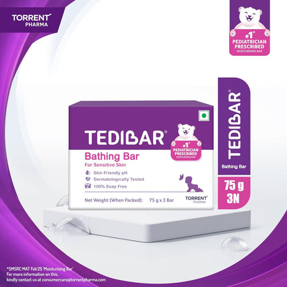 Tedibar Moisturising Baby Bathing Bar 75gx3 (Pack of 1) 100% Soap Free No. 1* Pediatrician Prescribed Moisturising Bar - By Torrent Pharma