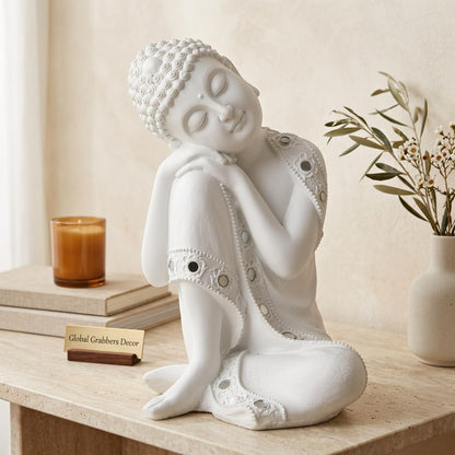 Buddha Idol Statue | Show Pieces for Home Decor Living Room (White)