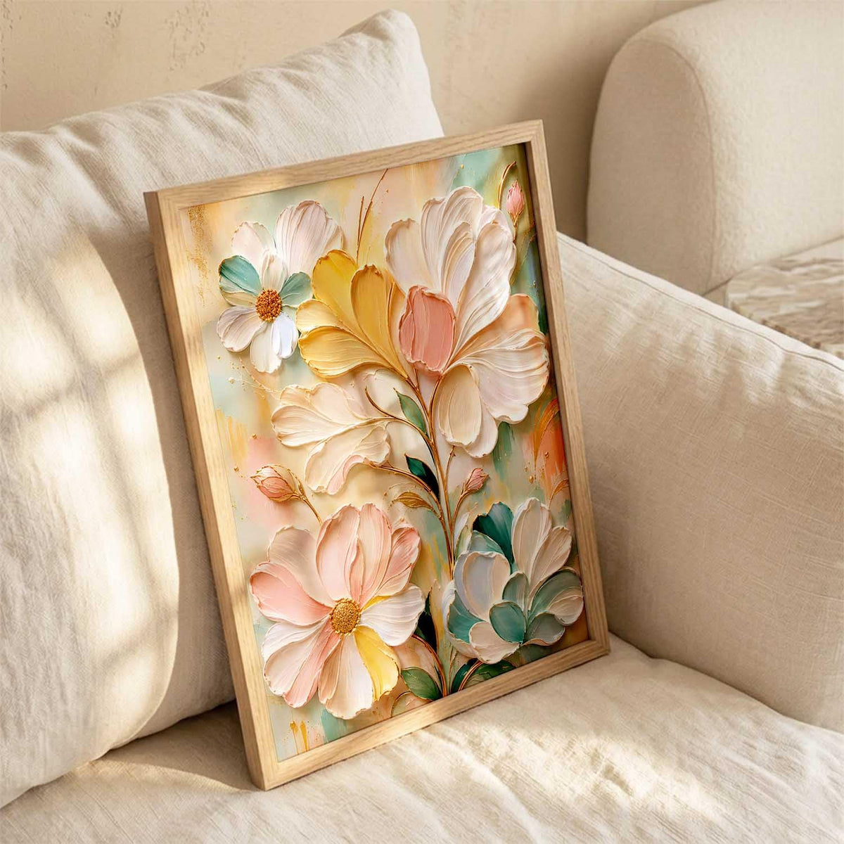 Aesthetic Flowers Modern Art Wall Painting | Home Decoration Floral Painting With Frame For Living Room Bedroom Wall Decor | Digital Reprint Set of 1 Size (13X17 INCH)