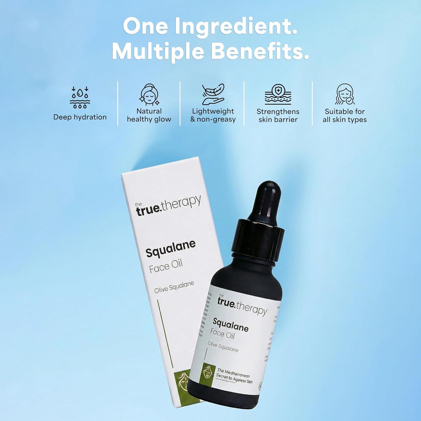 The True Therapy Squalane Oil, 100% Plant-Derived Lightweight Face & Skin Oil, Deep Hydration & Moisture Lock, Non-Comedogenic, Fast Absorbing, For All Skin Types | 30 ml