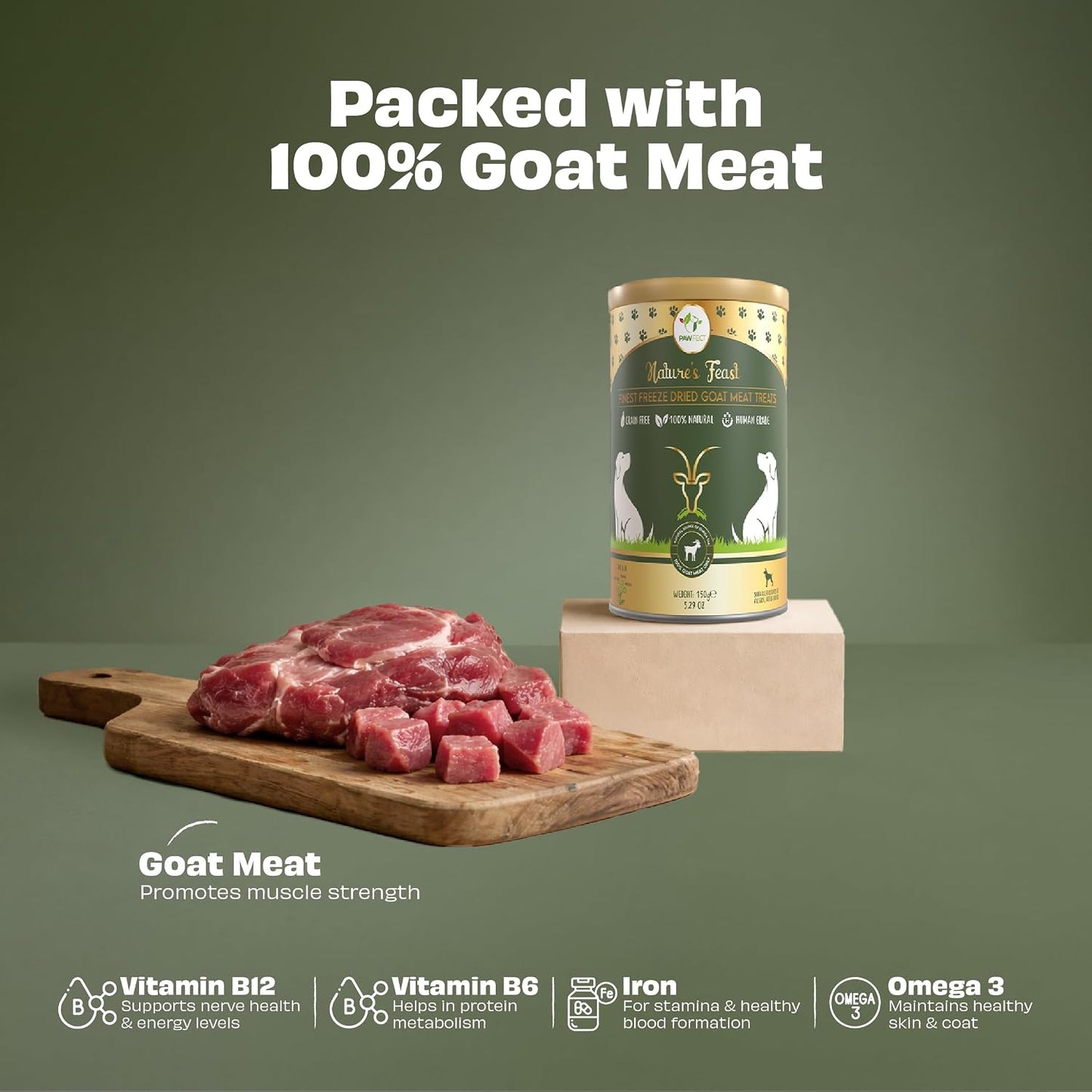 Pawfect Nature's Feast Freeze-Dried Goat Meat Treats for Dogs- 100% Natural- Hypoallergenic- Easily Digestible- Grain-Free- Multifunctional- High Protein-Low Fat Training Treats(50g/1.76oz)