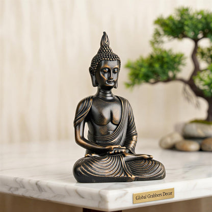 New Sitting Meditating Buddha Statue showpiece Idol Home Decor Items for Living Room and Gifts (Antique Golden)