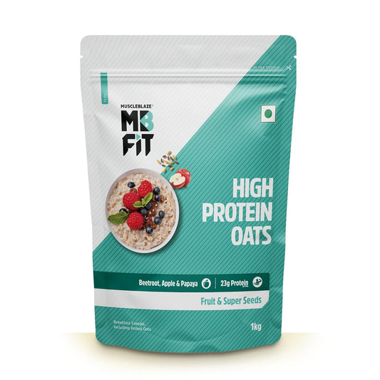 MuscleBlaze Fit High Protein Oats (Fruit & Super Seeds, 1kg) | 23g Protein | Breakfast Cereals for Weight Management