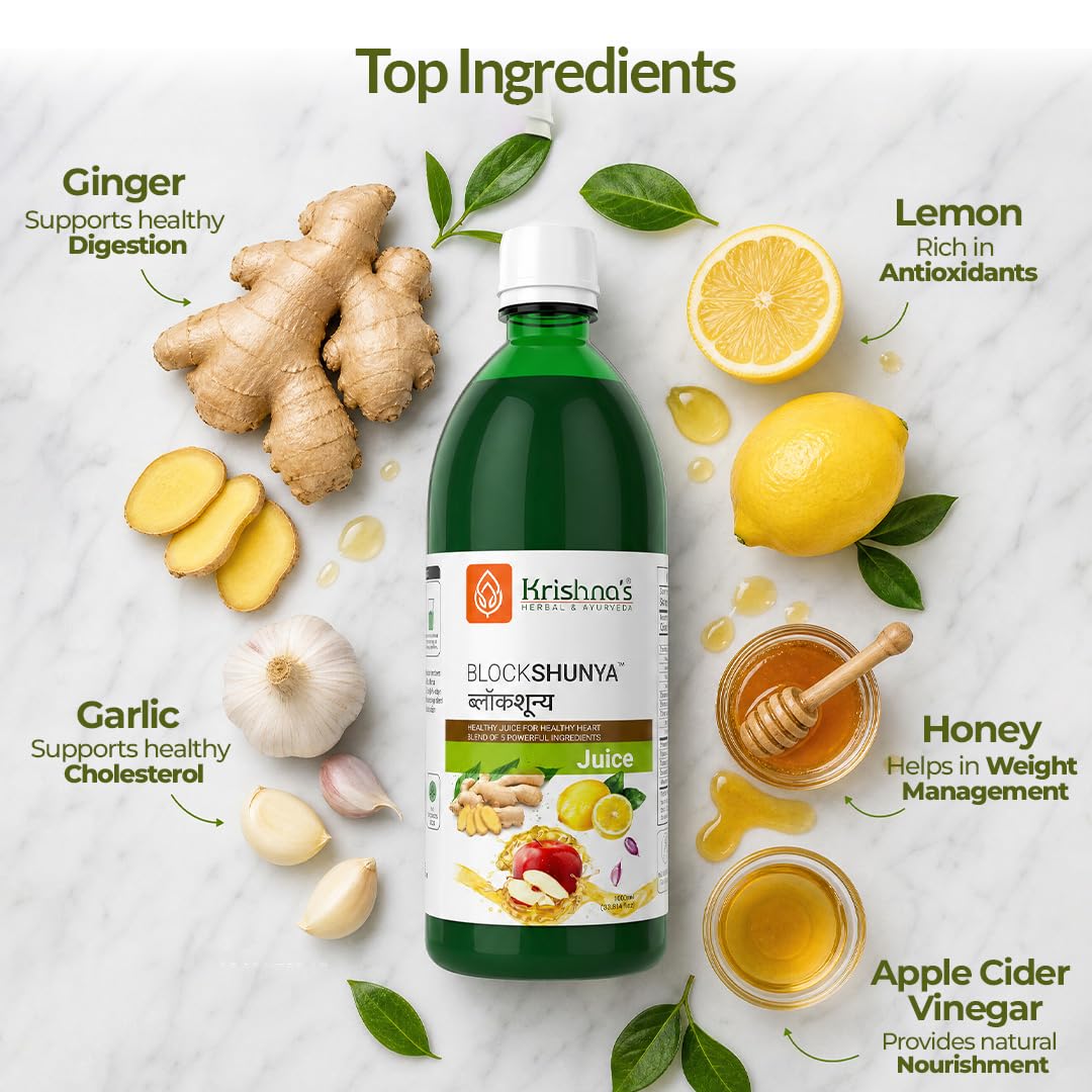 Krishna’s Blockshunya Juice - 1000 ml | Ayurvedic Herbal Support for Healthy Cholesterol Levels | Heart Wellness Formula