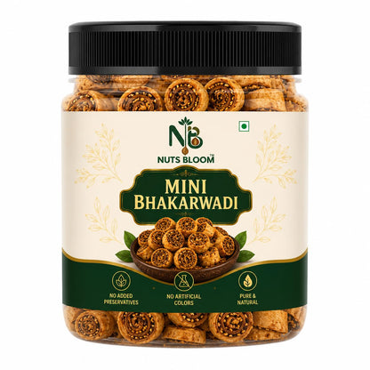 NUTS BLOOM Mini Bhakarwadi | Crispy & Spicy Traditional Snack | Fresh and Crunchy Bhakarwadi | Tea Time Namkeen | Authentic Taste | Hygienically Packed
