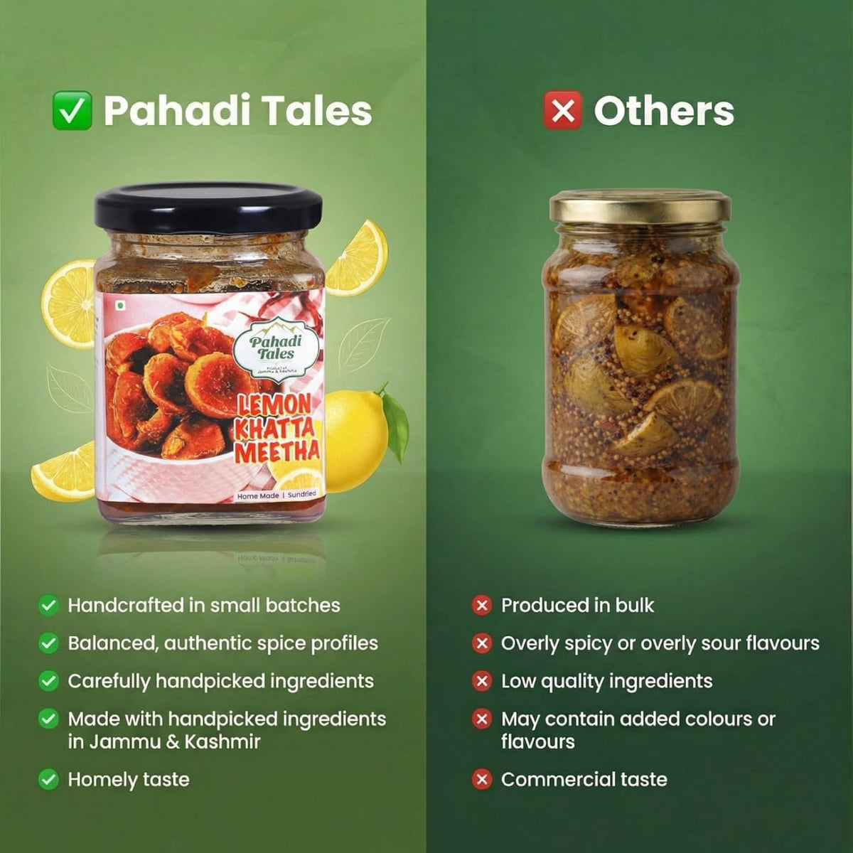 Pahadi Tales Lemon Pickle 250g | Nimbu Khatta Meetha Achar | No Oil, Made with Gurh (Jaggery) | Sundried Homestyle Pahadi Achaar | Ghar Ka Achar | Made in Jammu & Kashmir