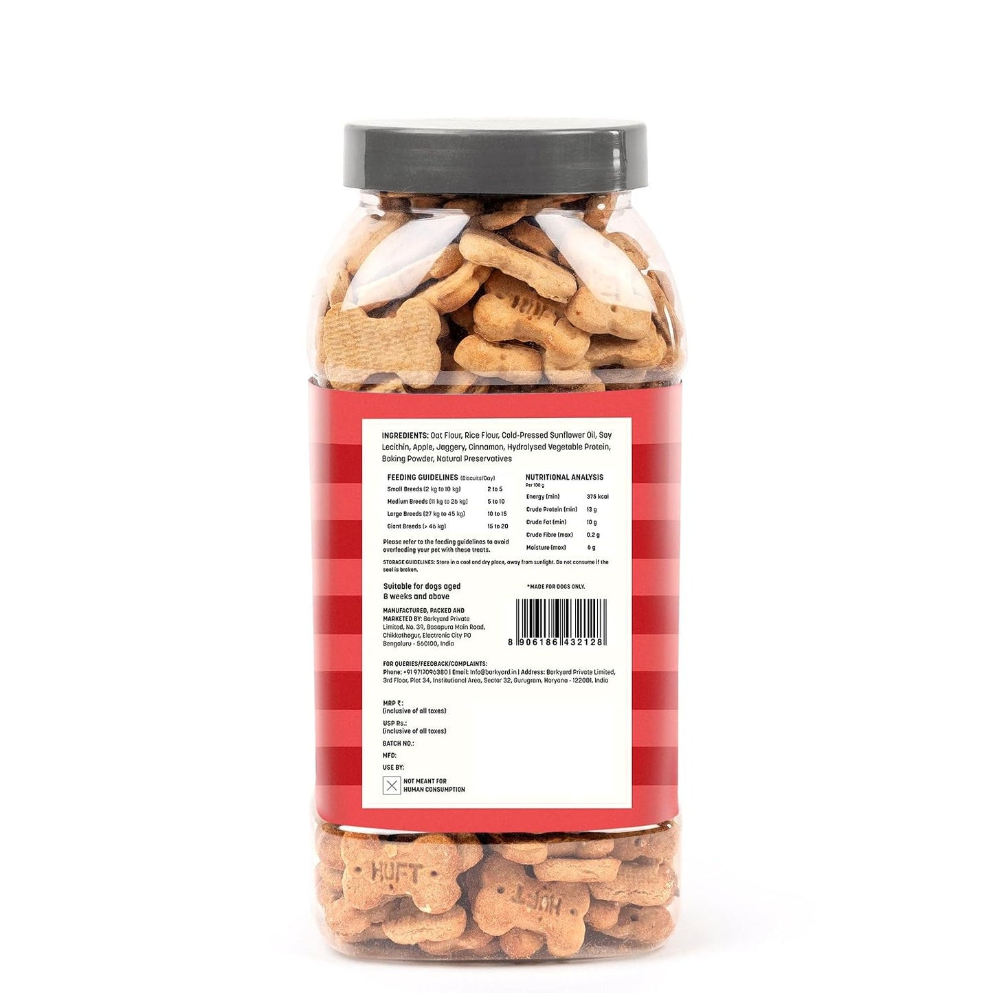 Yummy in My Tummy by HUFT Apple & Cinnamon Dog Biscuits – 800 gm | 100% Vegetarian Crunchy Treats for Puppies & Adult Dogs | Made with Real Ingredients | Healthy Training Snack for All Breeds