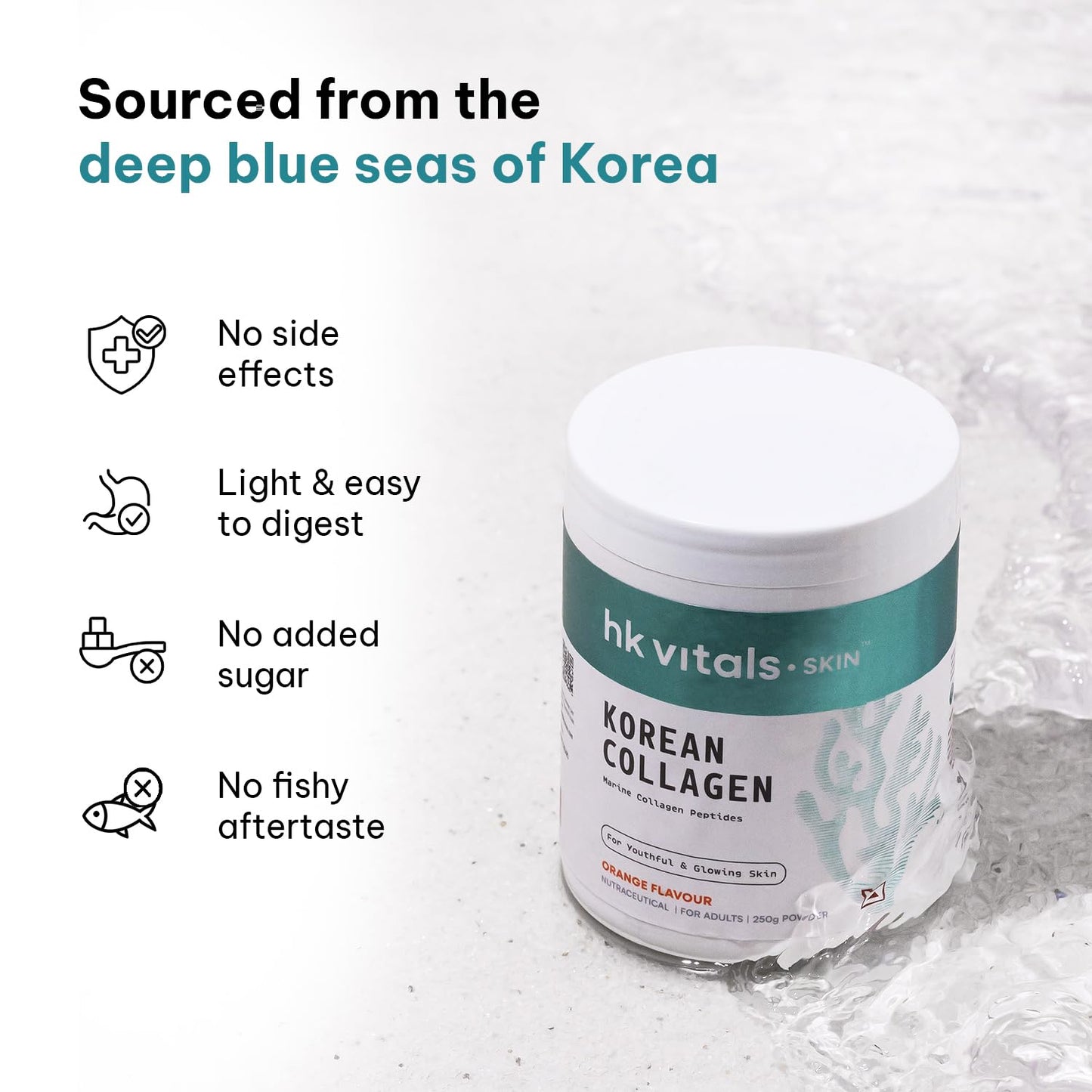 HealthKart hk vitals Korean Marine Collagen Supplement (Orange, 250g) | Supplement for Women & Men | Promotes Healthy Skin, Hair & Nails