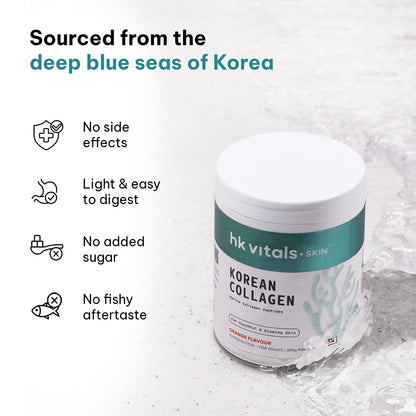 HealthKart hk vitals Korean Marine Collagen Supplement (Orange, 250g) | Supplement for Women & Men | Promotes Healthy Skin, Hair & Nails
