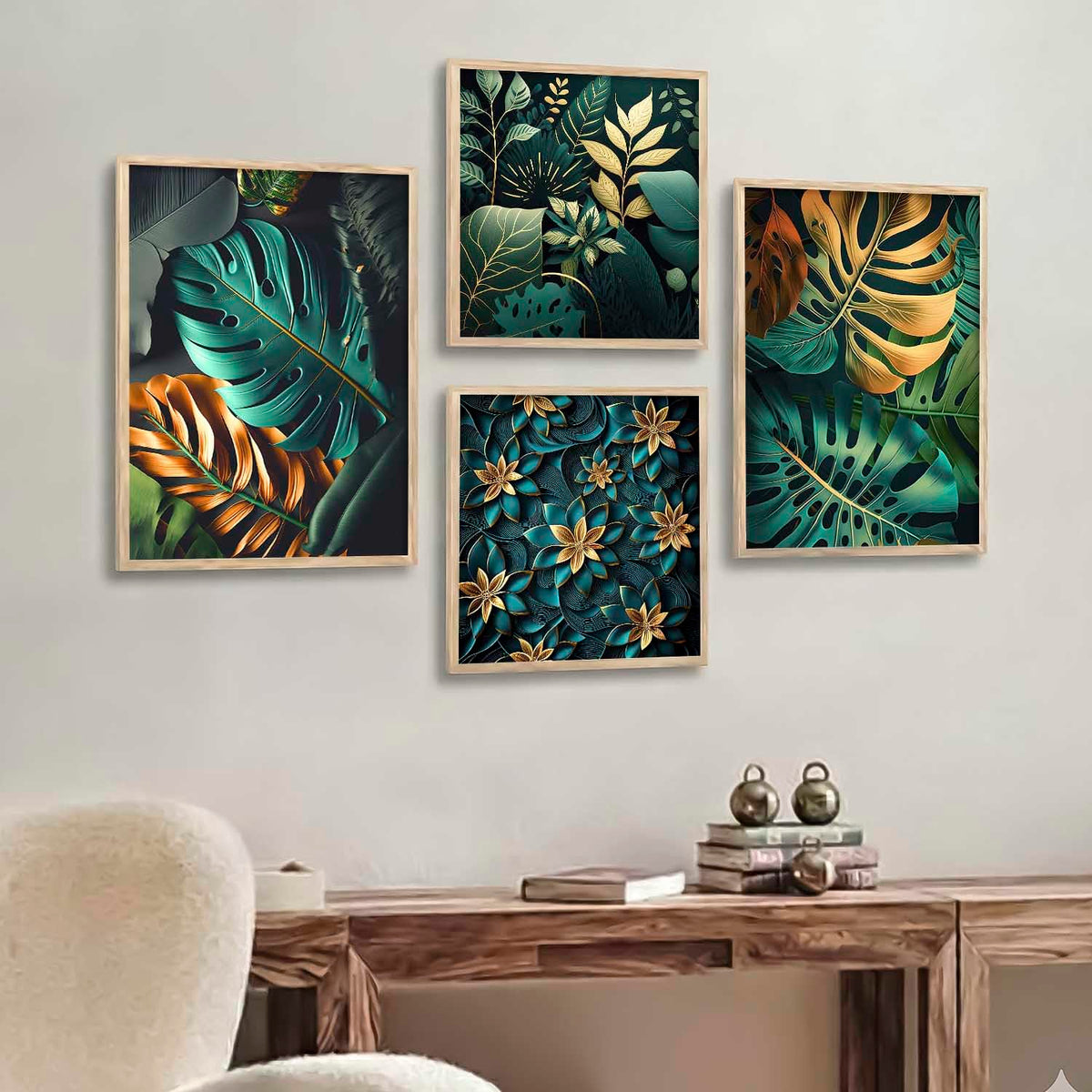 Aesthetic Floral Art Home Decoration Painting | Floral Paintings With Frame For Living Room Bed Room Hotel Wall Decor Digital Reprint Set of 4 (ART-6, 10W x 13L INCH)