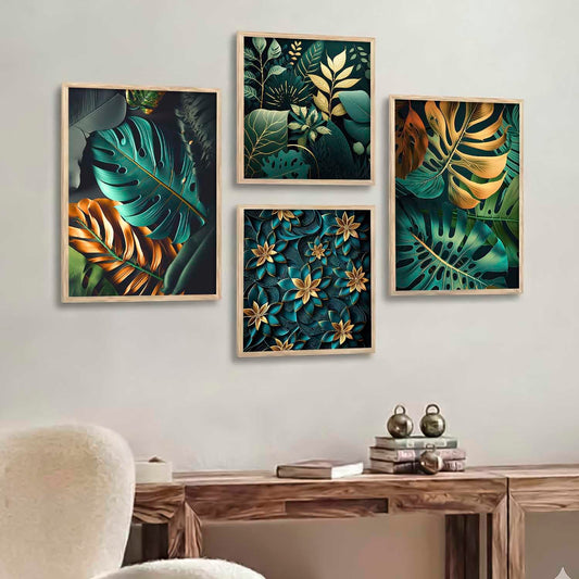 Aesthetic Floral Art Home Decoration Painting | Floral Paintings With Frame For Living Room Bed Room Hotel Wall Decor Digital Reprint Set of 4 (ART-6, 10W x 13L INCH)