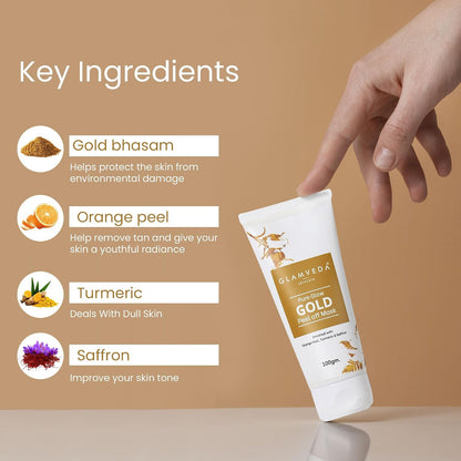 Glamveda Pure Glow Gold Peel Off Mask for Glowing Skin | Reduces Fine Lines, Wrinkles | Remove Blackhead & Pore Care | For Women & Men | No Paraben, SLS | 100gm