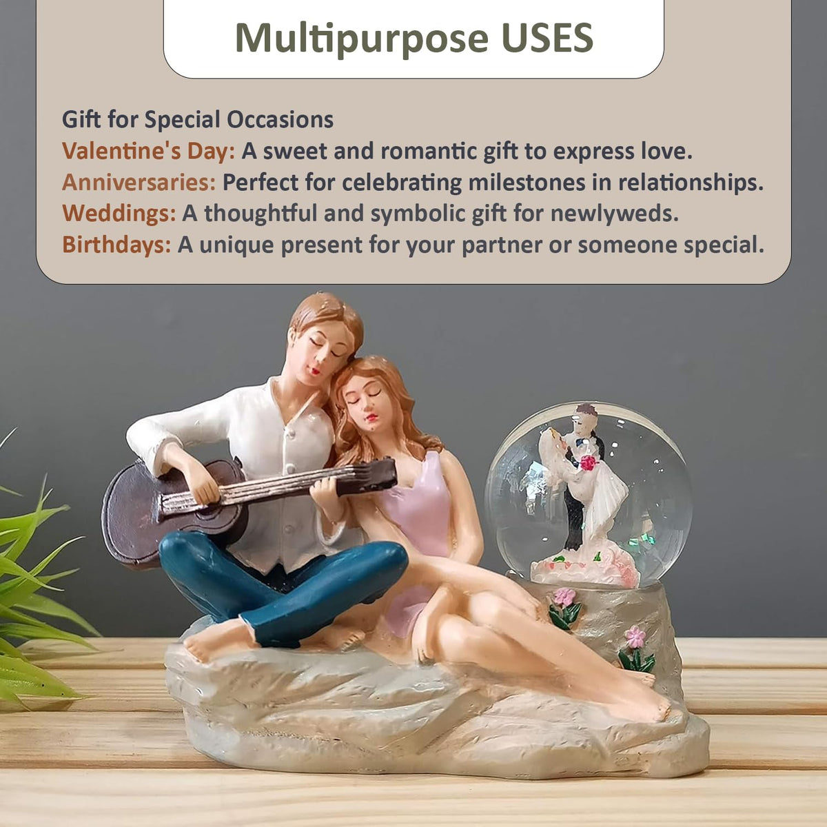 Romantic Love Couple Glass Ball Miniature Statue Showpiece for Gift Husband Wife Girlfriend Boyfriend Girls Boys- Home Decor Items -Decorative Showpieces Gift Items for Home Living Room