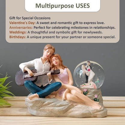 Romantic Love Couple Glass Ball Miniature Statue Showpiece for Gift Husband Wife Girlfriend Boyfriend Girls Boys- Home Decor Items -Decorative Showpieces Gift Items for Home Living Room