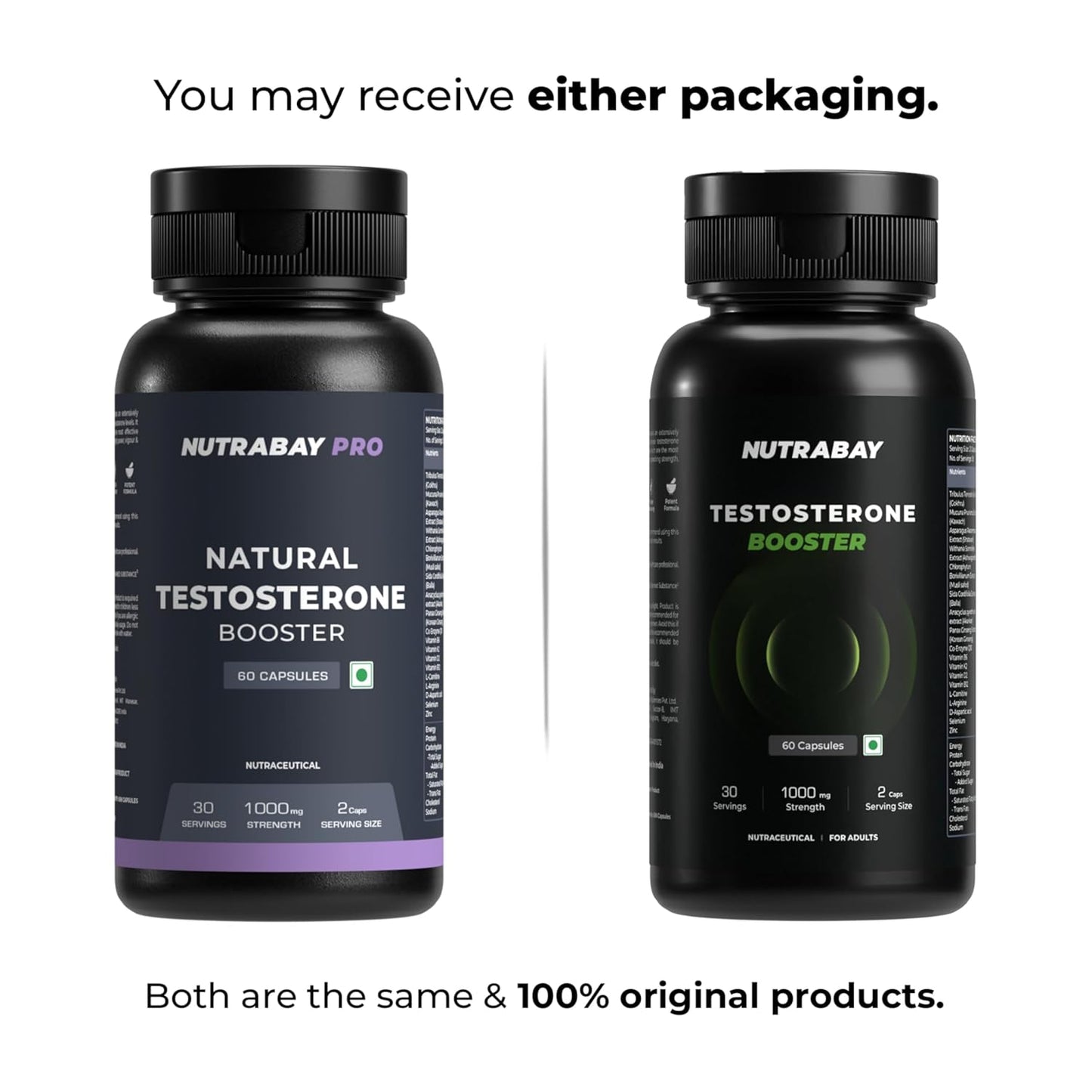 Nutrabay Pro Natural Testosterone Booster with Tribulus, Ashwagandha and Safed Musli - Natural Testosterone Support for Energy, Performance, Stamina & Muscle Growth - 1000mg, 60 Veg Capsules