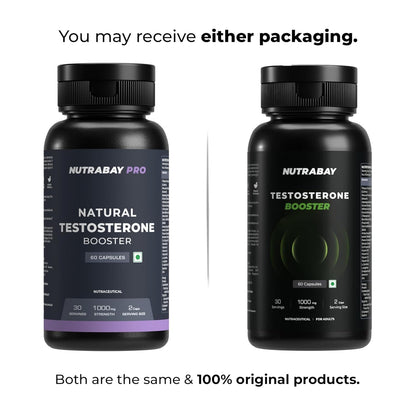 Nutrabay Pro Natural Testosterone Booster with Tribulus, Ashwagandha and Safed Musli - Natural Testosterone Support for Energy, Performance, Stamina & Muscle Growth - 1000mg, 60 Veg Capsules