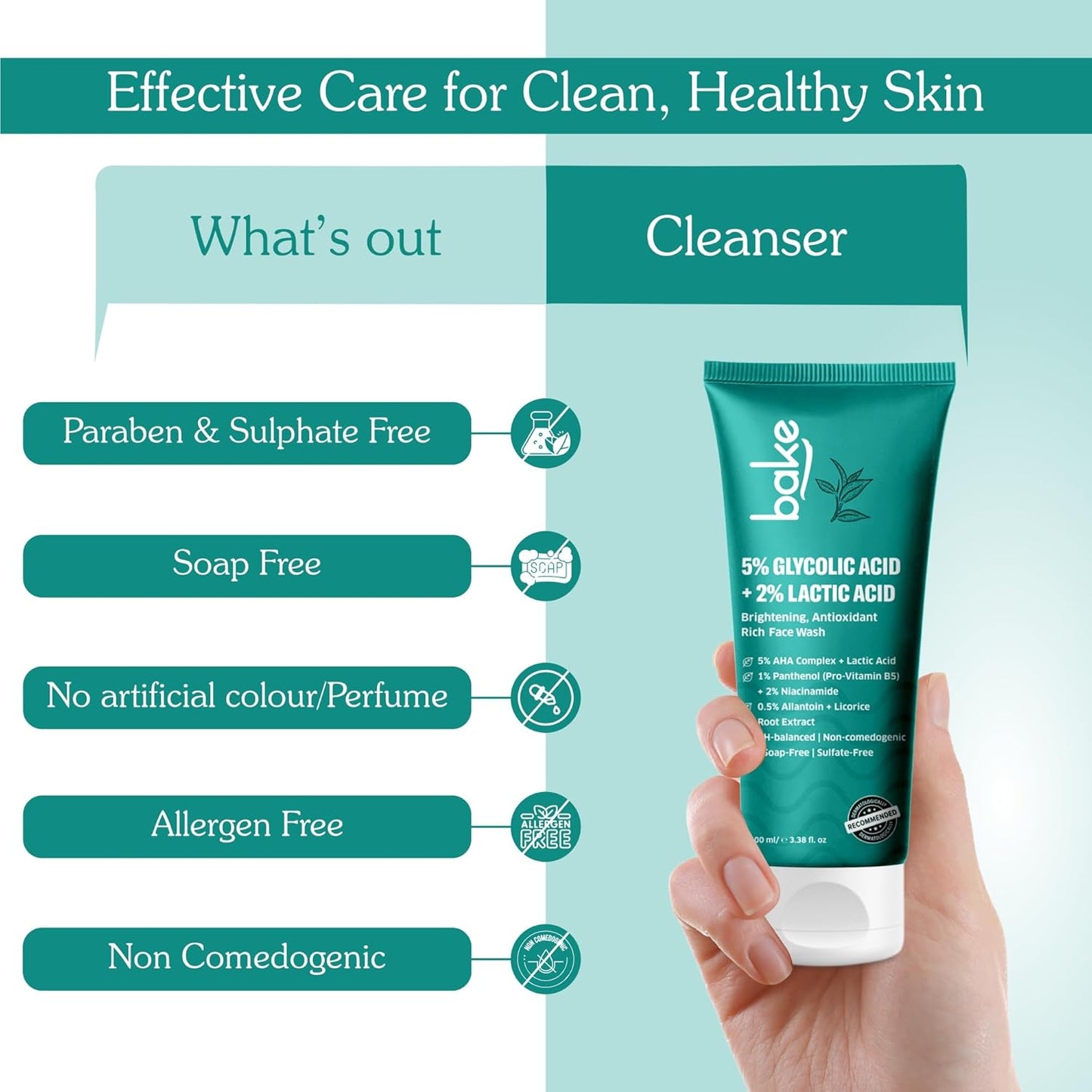 BAKE 5% Glycolic Acid Face Wash for Dark Spots & Pigmentation | For Tan Removal & Dull Skin | Daily Brightening & Glowing Face Wash - 100ml