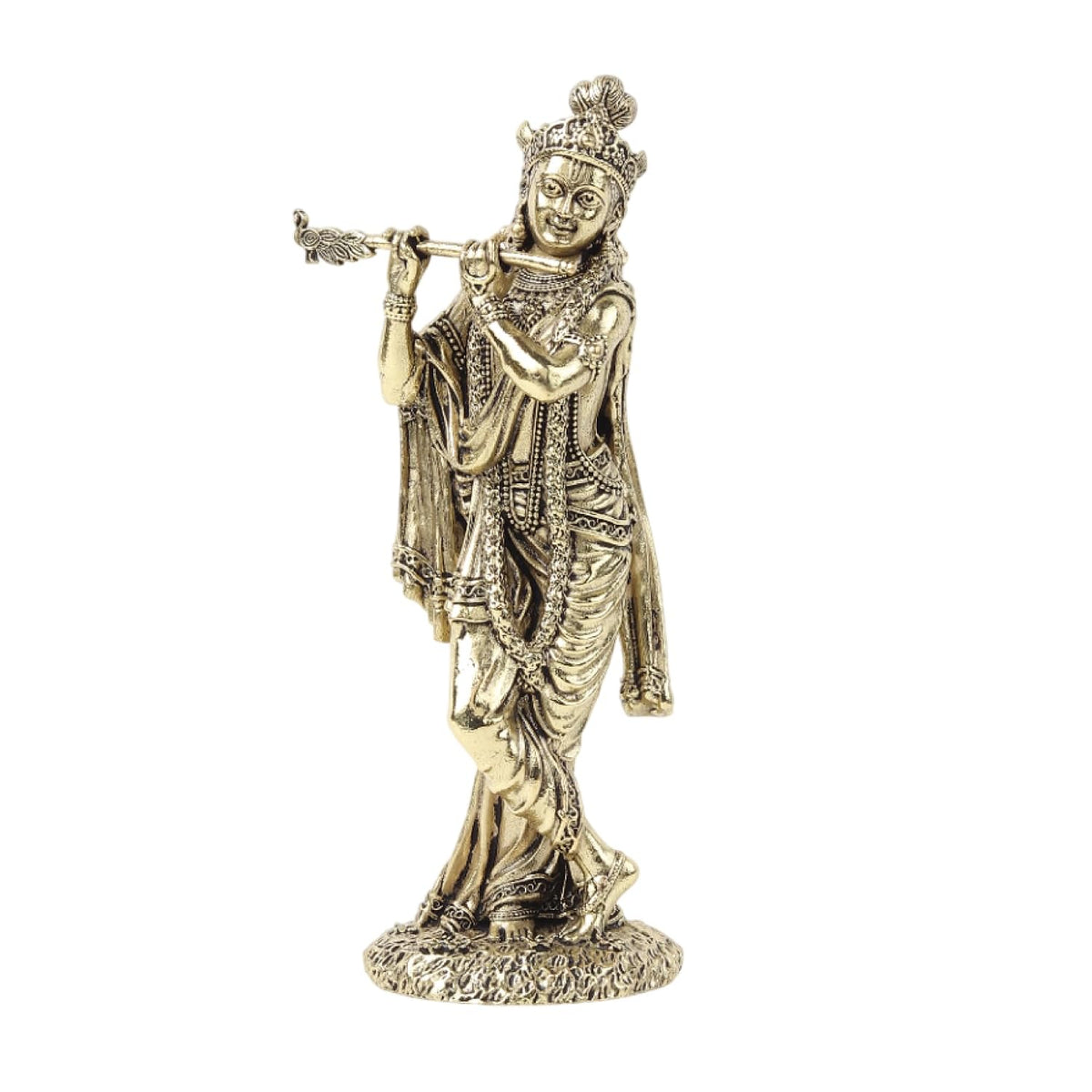 Handcrafted Brass Krishna Murti | Divine Flute-Playing Lord Krishna Idol for Home Temple & Spiritual Decor (Design02: L5 x W4 x H12 cm)