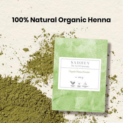 SADHEV Ayurvedic Organic Henna Powder | 100% Pure Farm-Grown Mehendi | Covers Greys, Conditions & Strengthens Hair | Adds Natural Shine & Volume | Vegan, Chemical & Ammonia Free | For Men & Women | 100gm