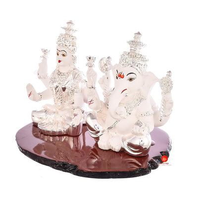 Resin Silver Plated Goddess Lakshmi and Lord Ganesh Idol/Statue/Murti Decorative Showpiece, Ganesha Laxmi Figurine for Puja(Pattern 01)