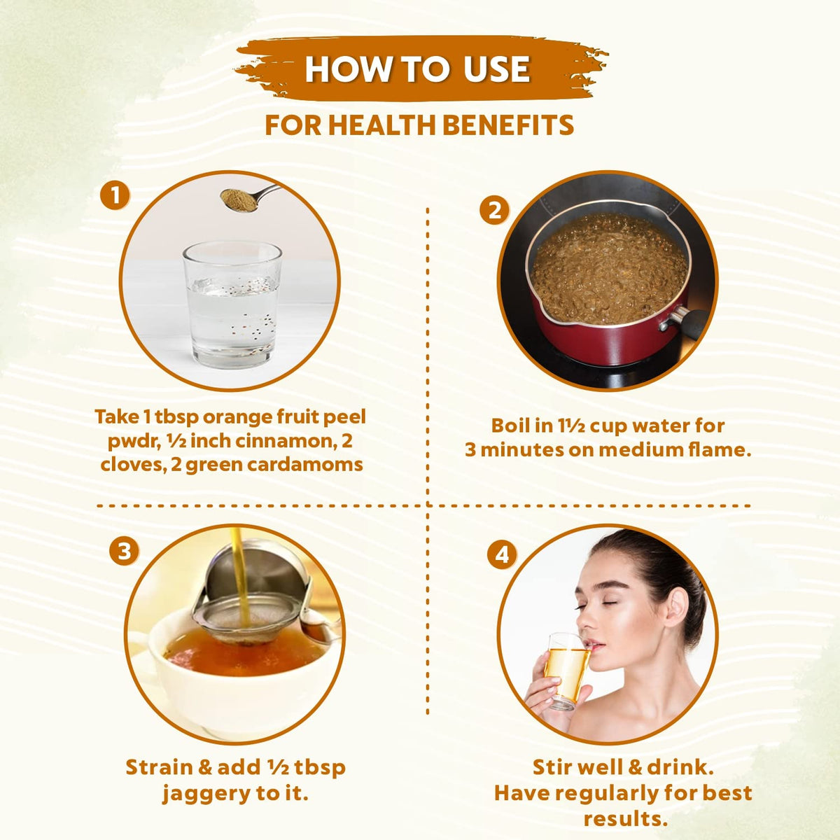 Instructions on how to use a health benefit product with step-by-step process and images.