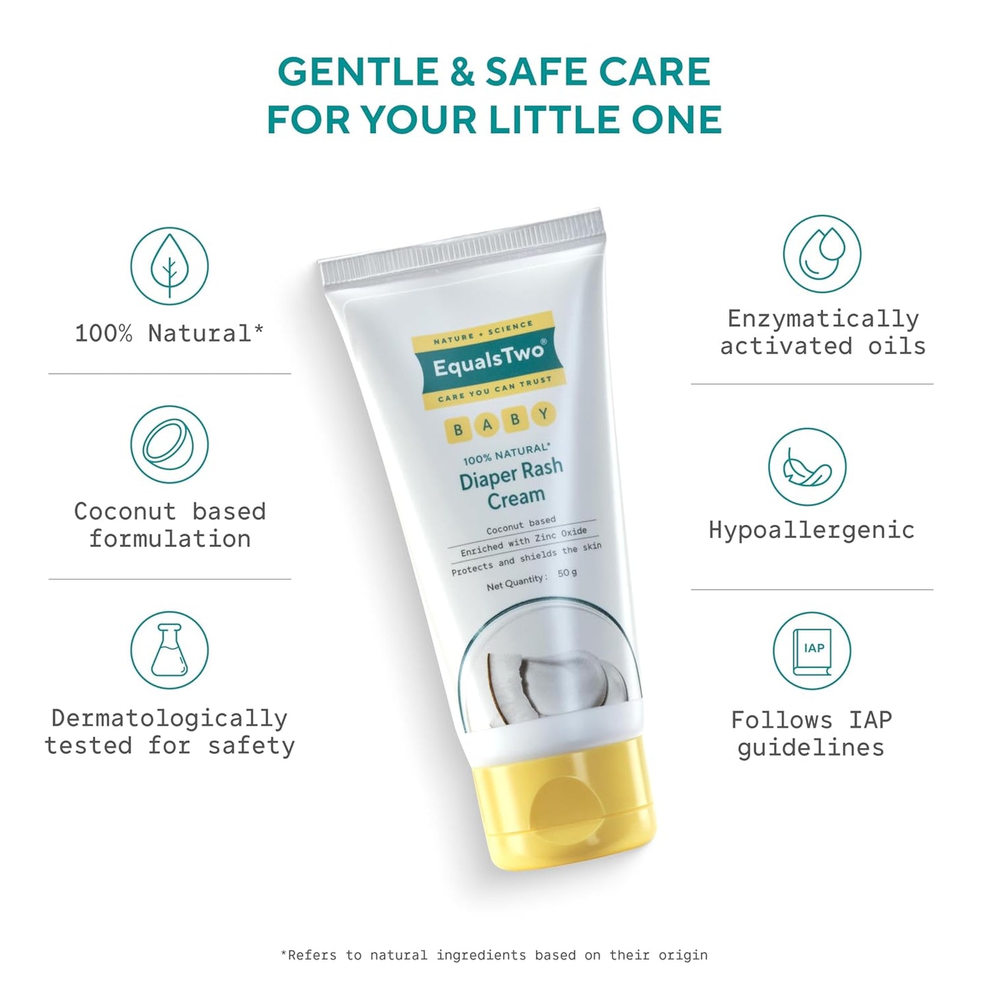 EQUALSTWO by Zydus Baby Diaper Rash Cream With Zinc Oxide, 100% Natural Anti Rash for Babies, Nappy Rashfree for New Born, PH 5.5, Hypoallergenic Dermatologically Tested, 50gm (Pack 1)