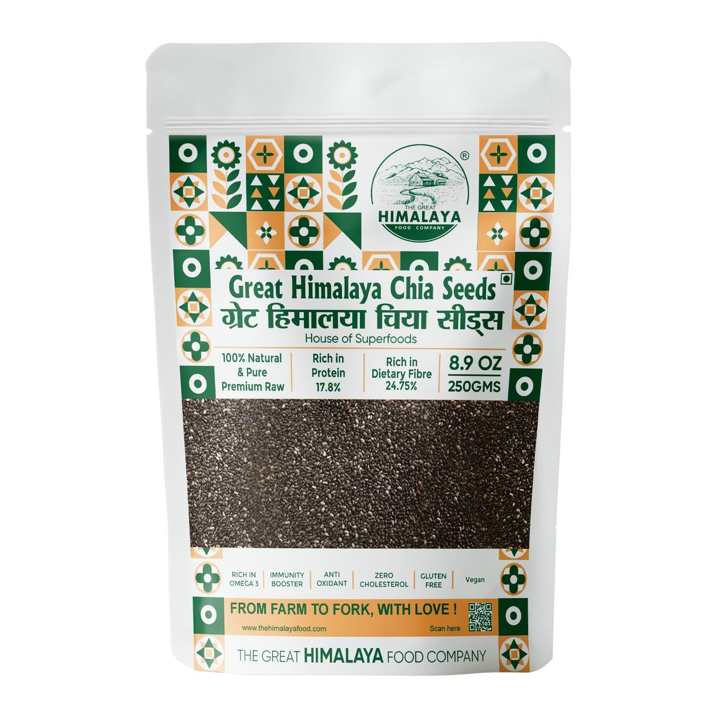 Great Himalaya Chia Seeds 250gm | Rich in Omega 3 Fats dietary Fiber & Protein | Helps in Weight Management, Raw Chia Seeds for Eating
