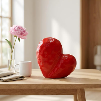 Xtore® Romantic Heart-Shaped Ceramic Showpiece for Home Décor | Artistic Tabletop Accent for Living Room, Bedroom & Gifting (Red, Pack of 1)