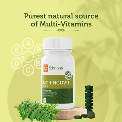 Krishna's Moringovit Tablets - Premium Moringa Supplement for Natural Energy, Immune & Digestive Support, 60 Tablets (Pack of 1)