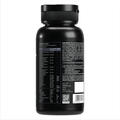 Nutrabay Pro Natural Testosterone Booster with Tribulus, Ashwagandha and Safed Musli - Natural Testosterone Support for Energy, Performance, Stamina & Muscle Growth - 1000mg, 60 Veg Capsules