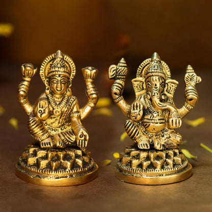 100% Pure Brass Ganesh Lakshmi Idol | Pital Ganesha and Laxmi Murti for Pooja Room, Home Decor, Office Desk and Car Dashboard | Vinayagar Laxmi Statue for Diwali Puja (Combo Set)