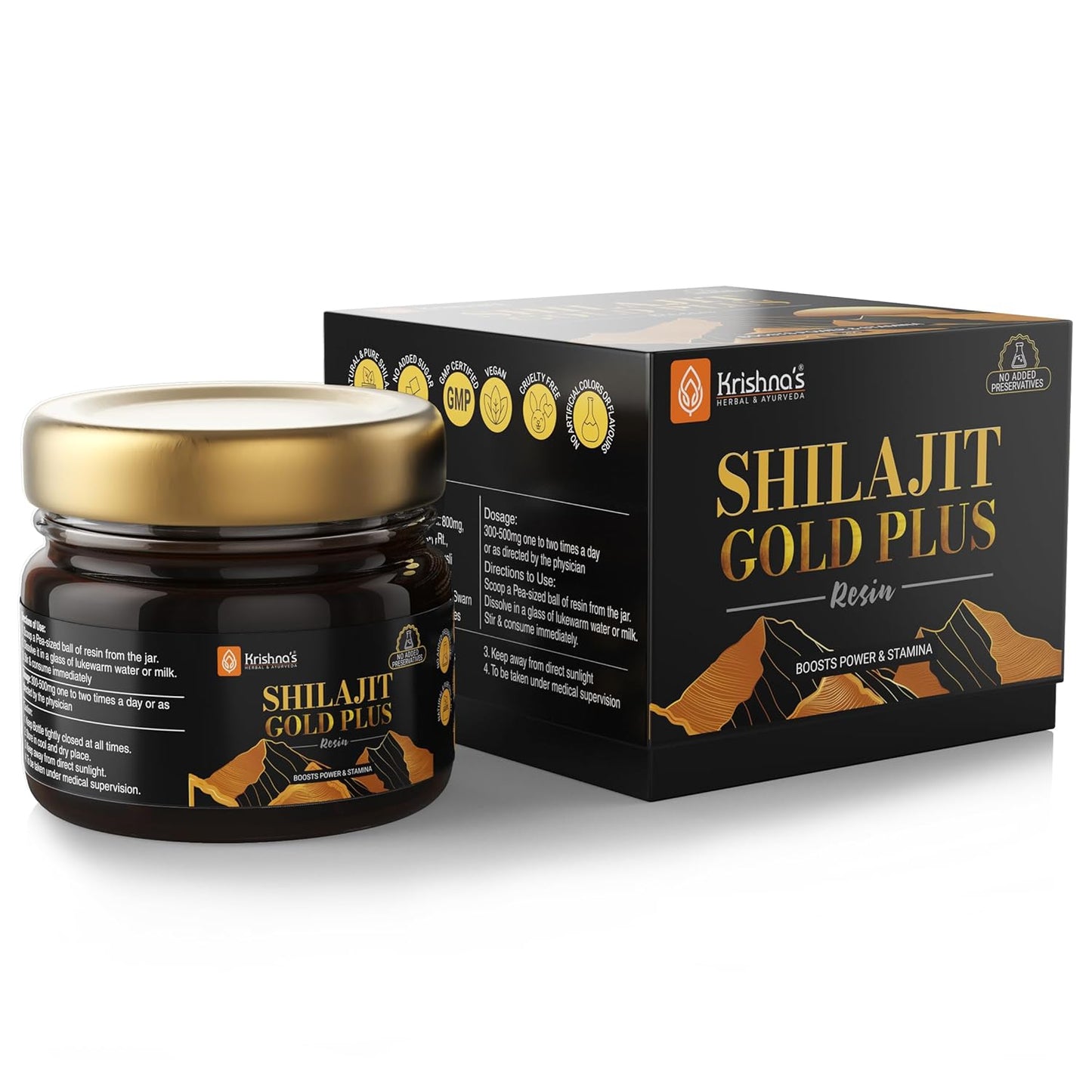 Krishna's Shilajit Gold Plus Resin, 100% Pure Himalayan Shilajit Resin, Natural Mineral & Fulvic Acid Supplement, No Additives - 20 g
