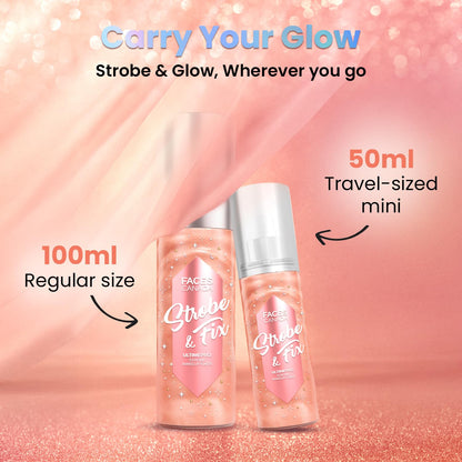 FACES CANADA Ultime Pro Strobe Makeup Fixer Mini - Rose Gold, 50 ml | 12HR Long Lasting Makeup Setting Spray | Dewy Shimmery Glow Finish | Hydrating, Non-Sticky | Waterproof, Transferproof & Alcohol-Free