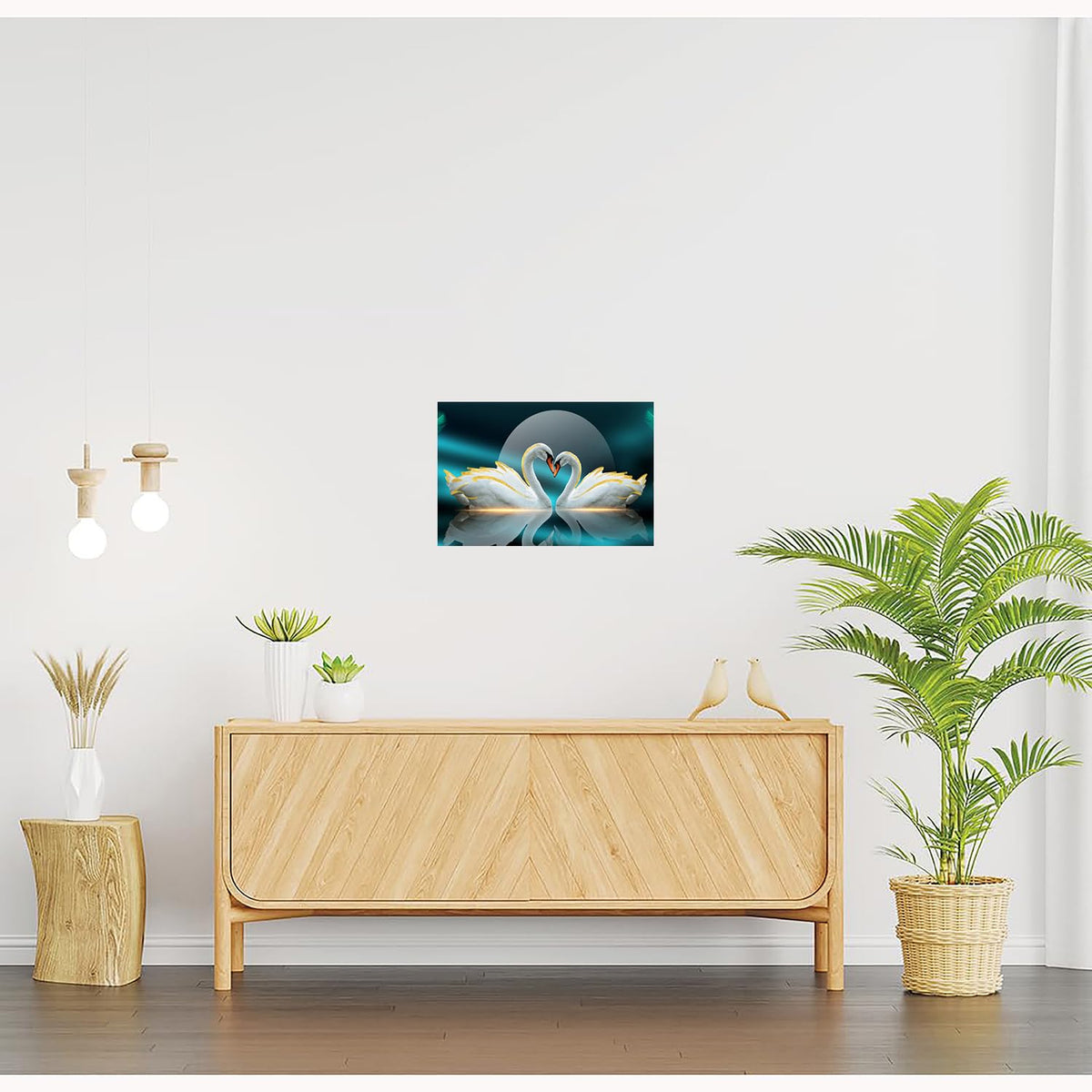 Swan Paintings for Living room, Swan Poster Big Size with Sparkle Coated Lamination - 15661 (Self Adhesive) 18x24 Inch