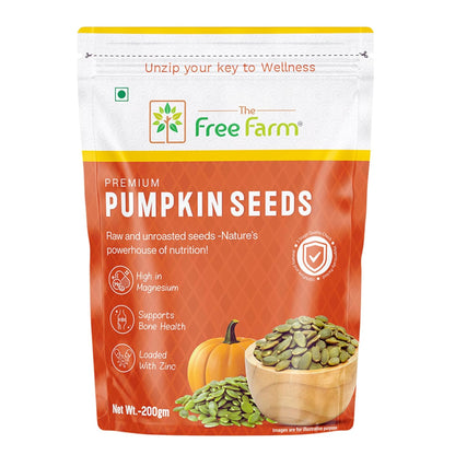 The Free Farm Premium Raw Pumpkin Seeds | 200 G | Source of Zinc | Rich in Magnesium I Hygienically Packed