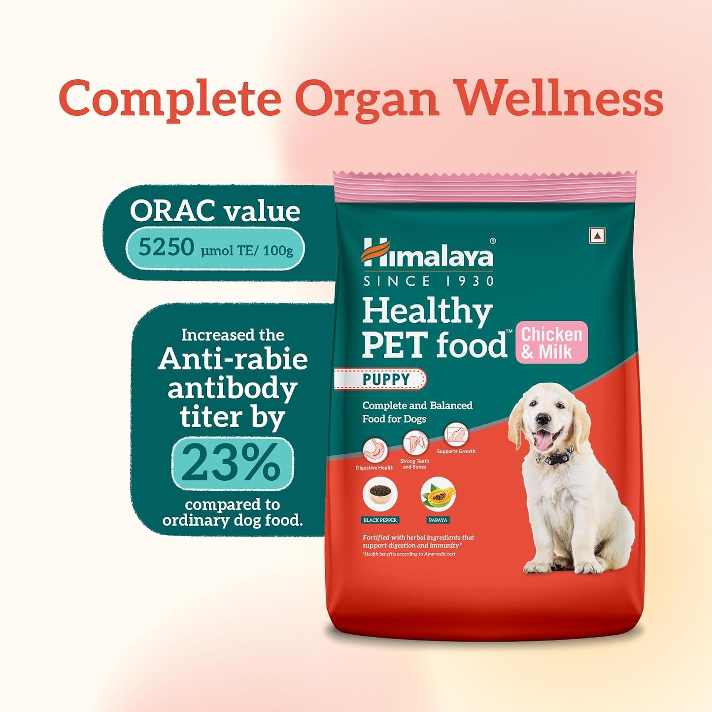 Himalaya Healthy PET Food for Puppies | Chicken & Milk | 1.2kg | Complete & Balanced Nutrition with Black Pepper, Oats & Papaya