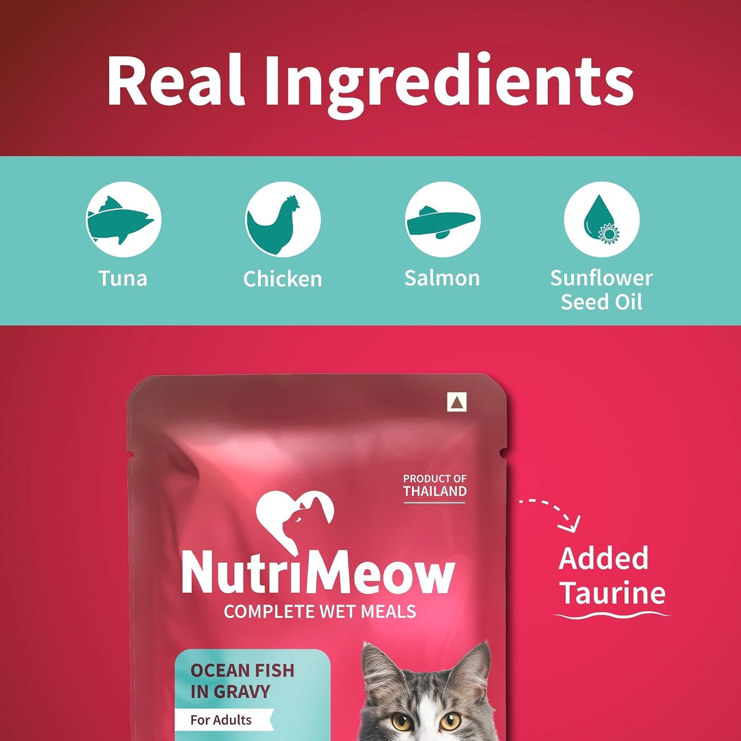 NutriMeow Oceanfish in Gravy Wet Food Pouch for Adult Cats - 80 gm | Nutritious, Protein-Packed & Delicious Cat Meal | Balanced Wet Cat Treats for Persian Cats & All Breeds