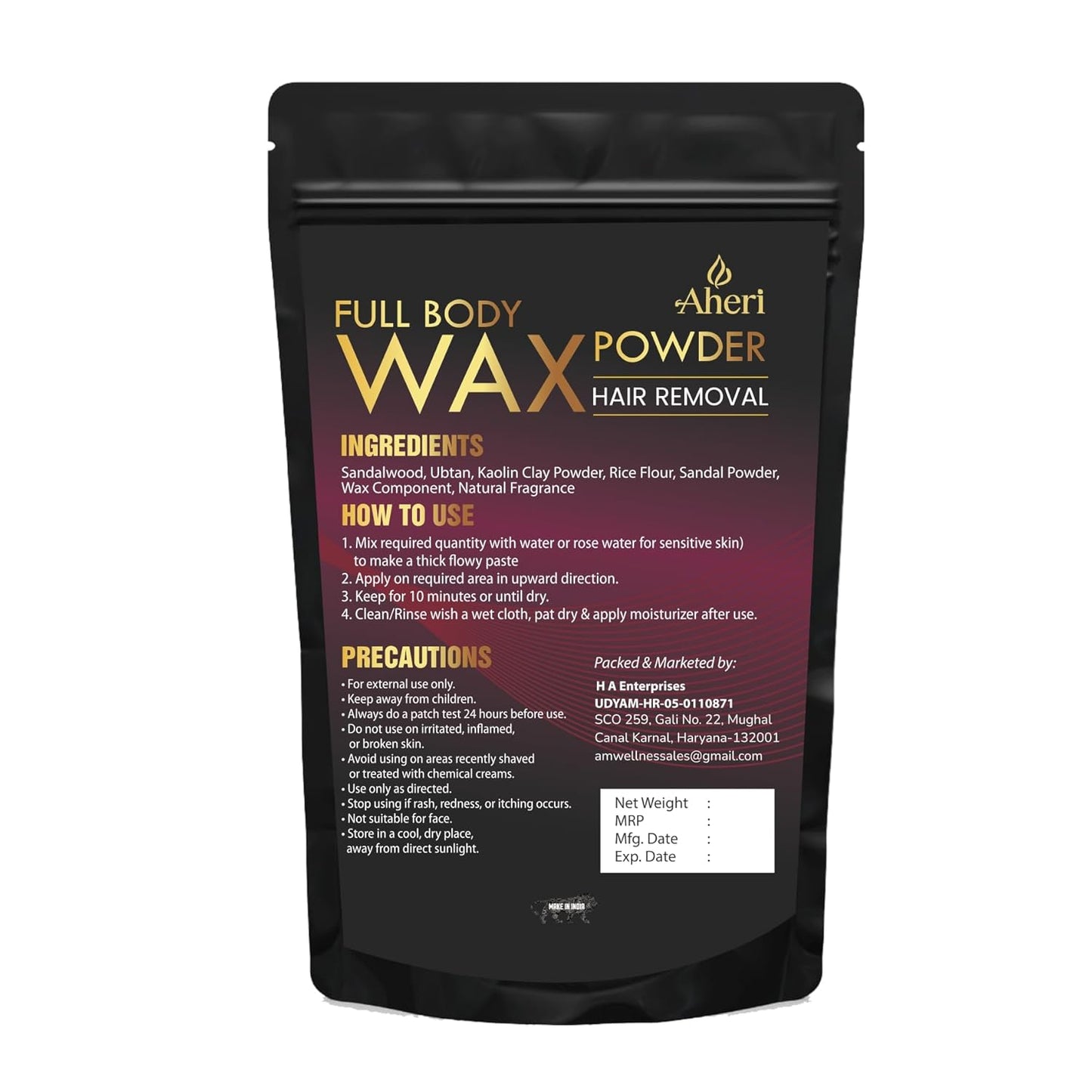 Aheri Full Body Wax Powder packaging on a white background
