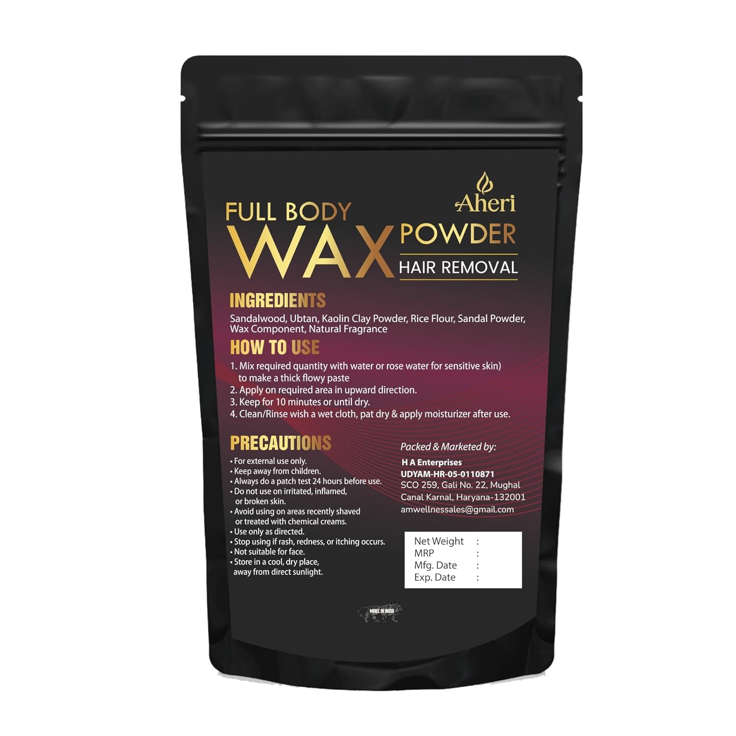 Aheri Full Body Wax Powder packaging on a white background
