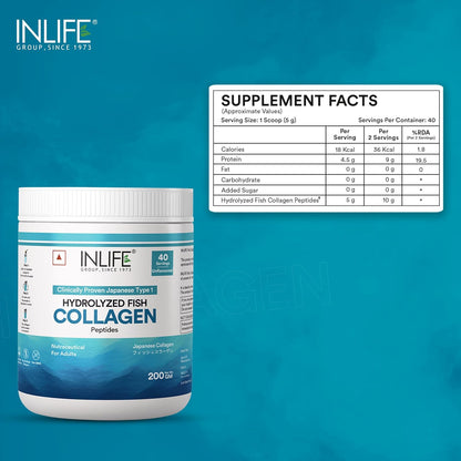 INLIFE Japanese Marine Collagen Supplements | Clinically Proven Ingredient | Hydrolyzed Fish Collagen Powder for Skin, Hair & Joints for Women & Men (Unflavored)