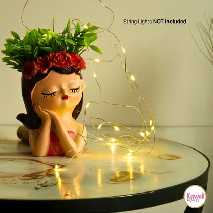 Kawai Homes Showpiece For Home Decor - Cute Table Resin Miniature Decorative Stylish Figurines Items For Living Room Kitchen Kids Bedroom Study Room Decoration Accessories (Sleepy-Girl),Beige