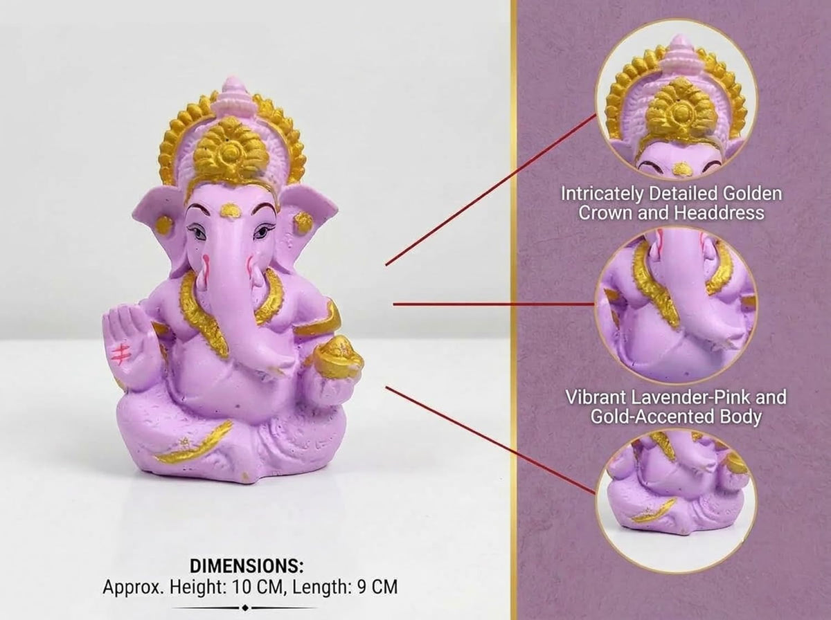Polyresin and Marble Ganesh Ji Idol Murti for Pooja Room & Car Dashboard (Purple, Aashirwad Mudra)