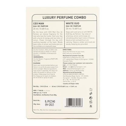 BELLAVITA CEO Man & White Oud Unisex | Long Lasting Perfume for Man and Woman | EDP 2x20ml | Tonka, Agarwood & Orange | Woody, Spicy, Citrus Premium Fragrance for Men & Women