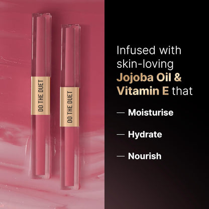 Swiss Beauty Select Do The Duet Lipstick | Matte Liquid Lipstick + Tinted Gloss | Infused with Vitamin E and Jojoba Oil | Shade-Lady Pink, 3ml |