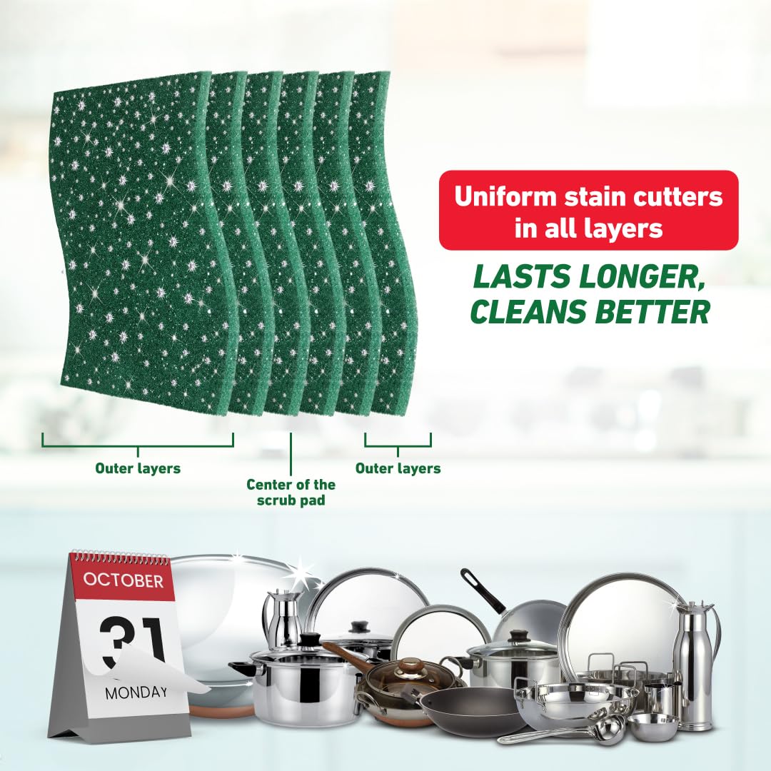 Scotch-Brite Silver Sparks Scrubber for Utensil Cleaning (Everyday Dishwashing)- Pack 6