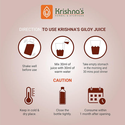 KRISHNA'S HERBAL & AYURVEDA Giloy Juice Immunity Booster - 1000 Ml | Pack Of 1 | Immune Support | Respiratory Health & Gut Health