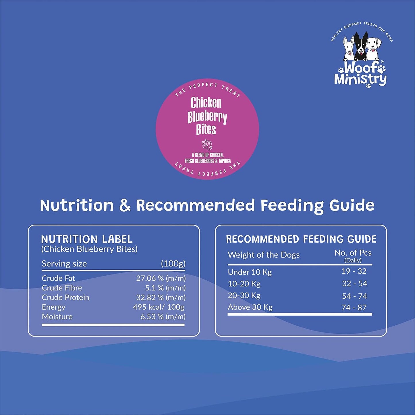 Woof Ministry Chicken Blueberry Bites for Dogs, Minimal Ingredient Dehydrated Dog Treats (Non Veg Treats -100 Grams)