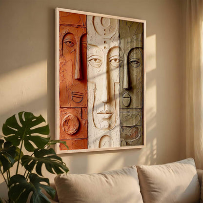 Relief Face Wall Art - Modern Abstract Portrait Sculpture,| Aesthetic Paintings With Frame For Living Room Bed Room Hotel Wall Decor Digital Reprint (19x25 inch)